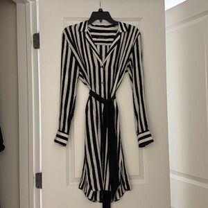 Equipment Kate Moss 100% Silk Shirt Dress, Black White Stripes, Size S